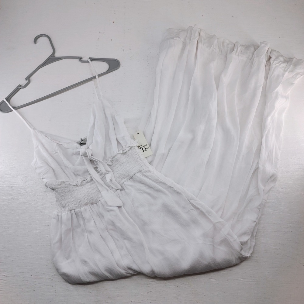 NWT Faded Rose  Medium | White Smocked Waist Tie Front Ruffle Maxi Dress  Fairy